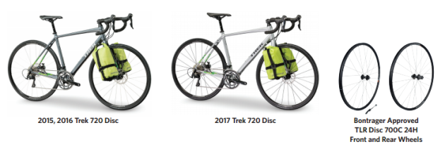 Trek recall 720 Disc bicycles and Bontrager front and rear wheels.